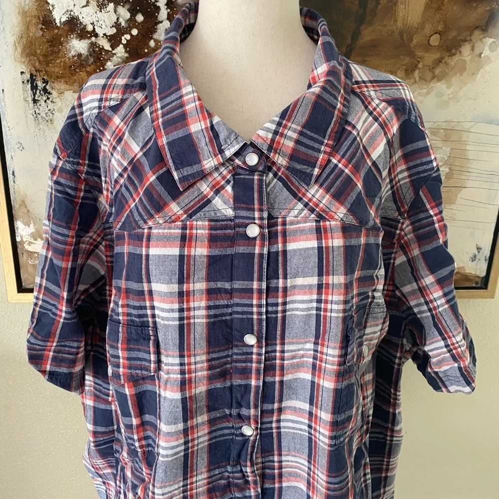 Ellos short sleeve plaid button down top size 3X 100% cotton- - Picture 7 of 7